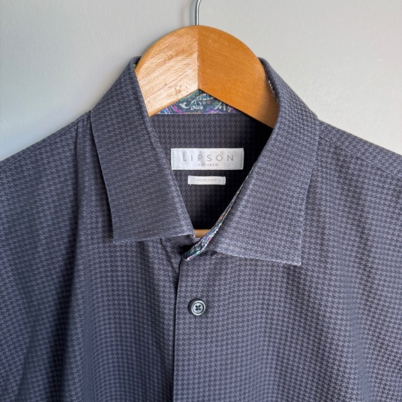 Lipson‎ Contemporary Long Sleeve Casual Dress Shirt Gray/Black Size L Flip Cuffs - Picture 4 of 16